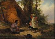 Indians Meeting by a Teepee Cornelius Krieghoff